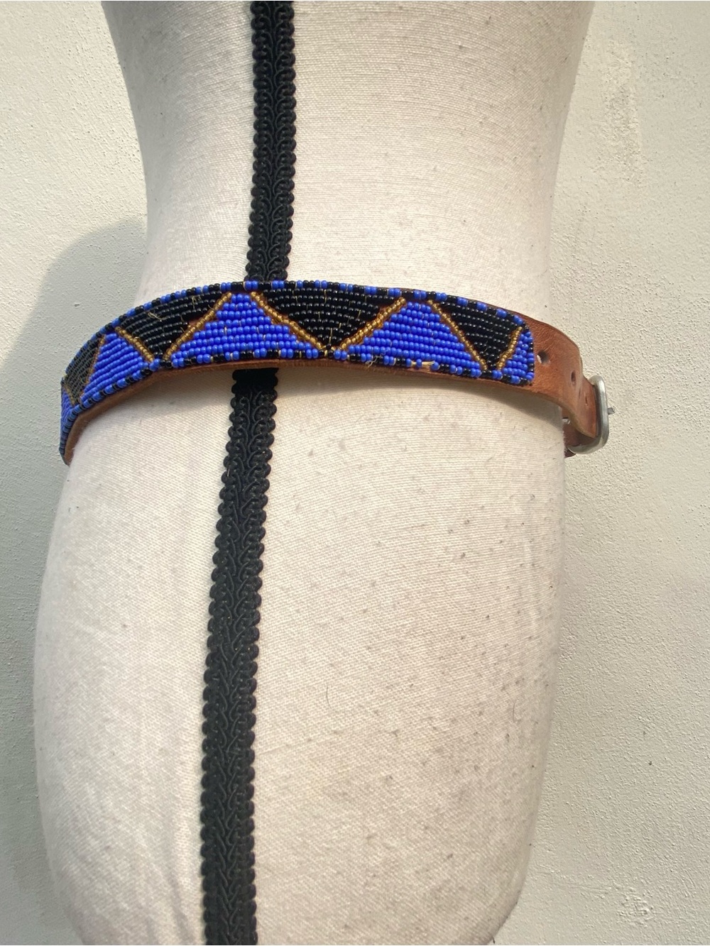 Vintage Artisanal Tribal Black & Blue Multicolor Beaded Belt S/M - Picture 3 of 6